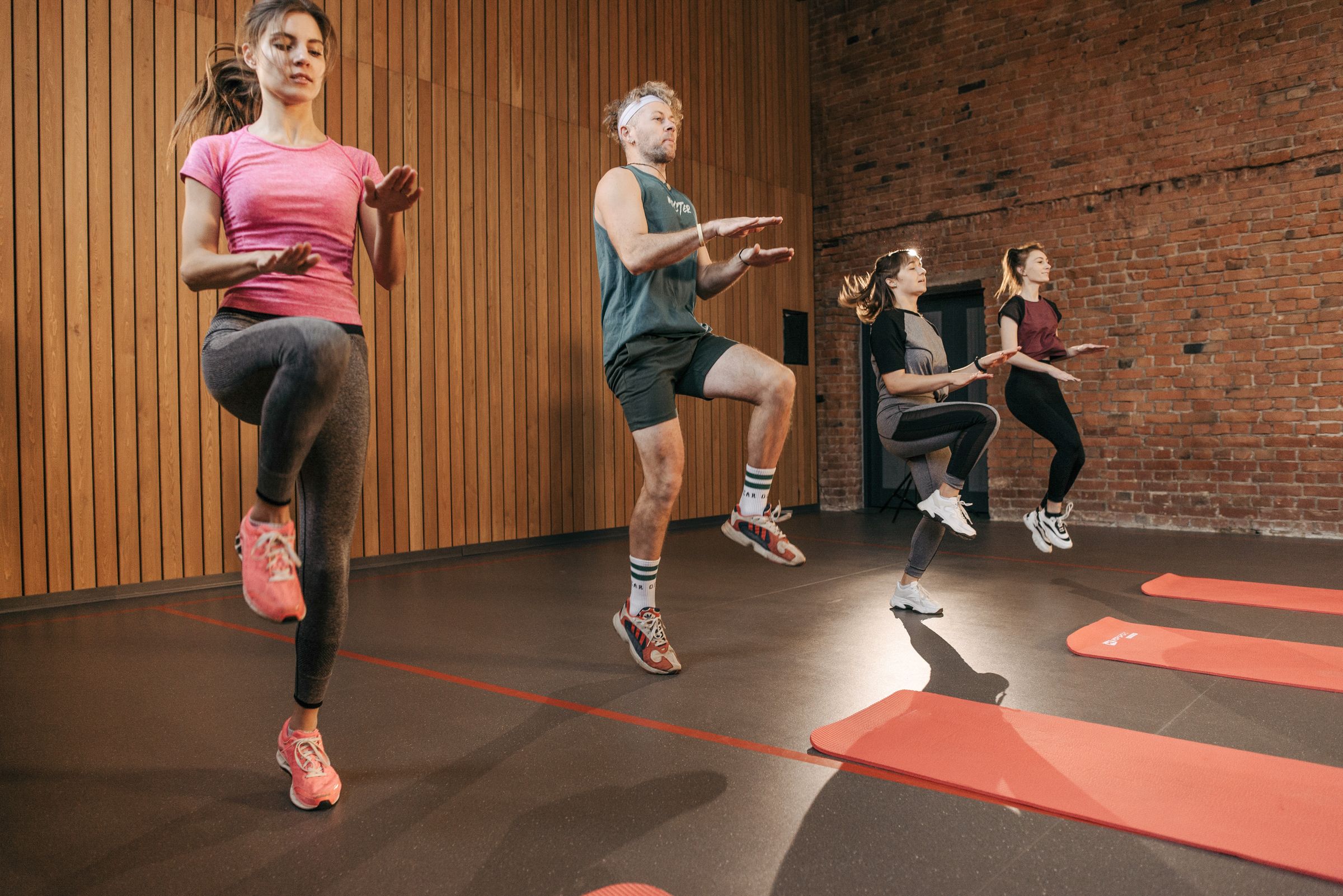 Group cardio class in a training room